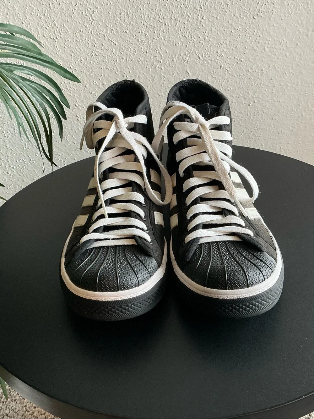 Adidas NZA Shell Toe Black w/3 Stripe Canvas Shoes Men Sz 9.5
